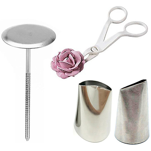 

4Pcs/set Cake Decorating Tools 2 Piping Nozzle 1 Cake Scissors For Cream Flower Transfer Tool 1 Cake Flower Stand Nail Mold