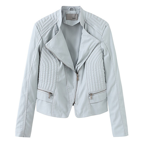 

Women's Faux Leather Jacket Daily Winter Short Coat Notch lapel collar Regular Fit Jacket Long Sleeve Solid Colored Yellow Blushing Pink