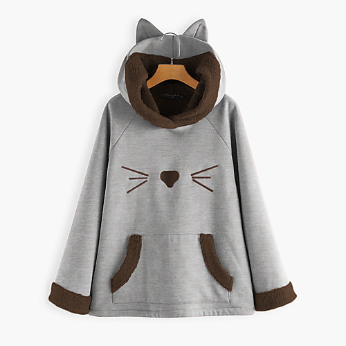 

Women's Hoodie Pullover Cartoon Front Pocket Cat Ear Daily non-printing Basic Hoodies Sweatshirts Loose Oversized Blushing Pink Gray Red
