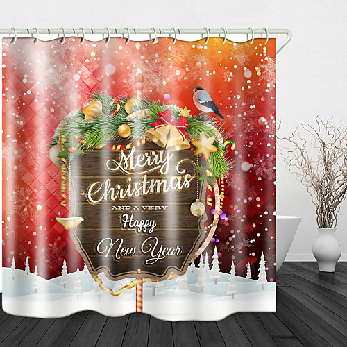 

Christmas Wooden Board Bird Digital Printing Shower Curtain Shower Curtains & Hooks Modern Polyester Trend Design