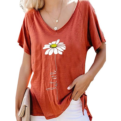 

Women's Blouse Shirt Floral Flower Sunflower Print V Neck Basic Tops Red Yellow Green