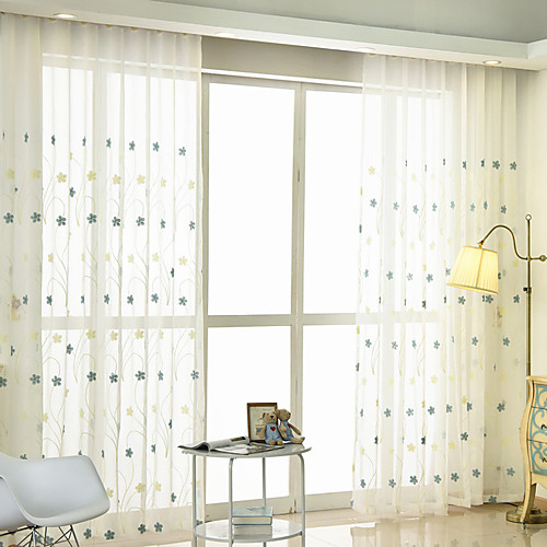 

2 Panels Sheer Curtains for Living Room, Floral Leaf Embroidery Sheer Curtains for Bedroom Embroidery Window Curtains