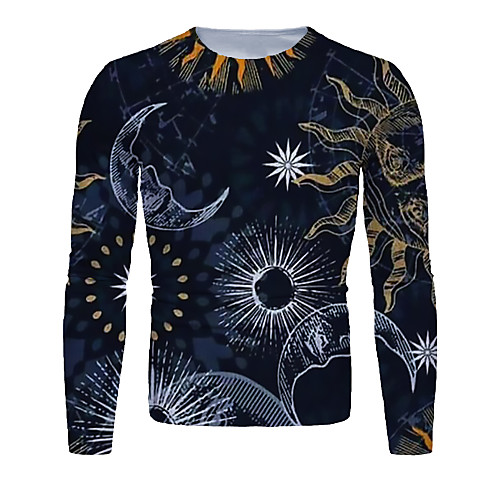 

Men's T shirt Shirt 3D Print Galaxy Graphic Long Sleeve Daily Tops Basic Round Neck Black