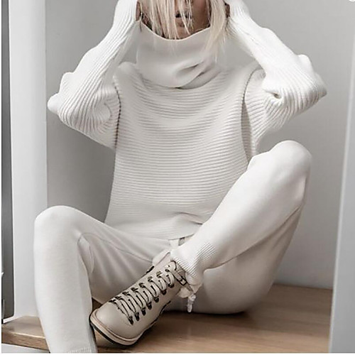 

Women's Basic Knitted Solid Colored Plain Sweater Long Sleeve Sweater Cardigans Turtleneck Fall Winter White