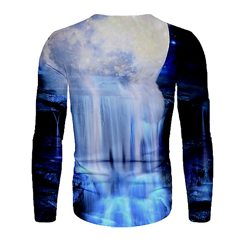 

Men's T shirt Shirt 3D Print Galaxy Graphic Long Sleeve Daily Tops Basic Round Neck Gray