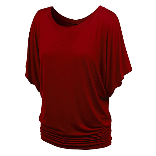 

Women's Blouse Shirt Solid Colored Round Neck Tops Cotton Black Wine