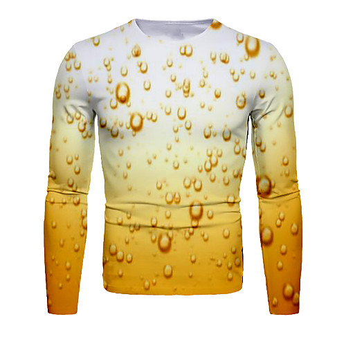 

Men's T shirt 3D Print Graphic Beer Print Long Sleeve Daily Tops Basic Elegant Yellow