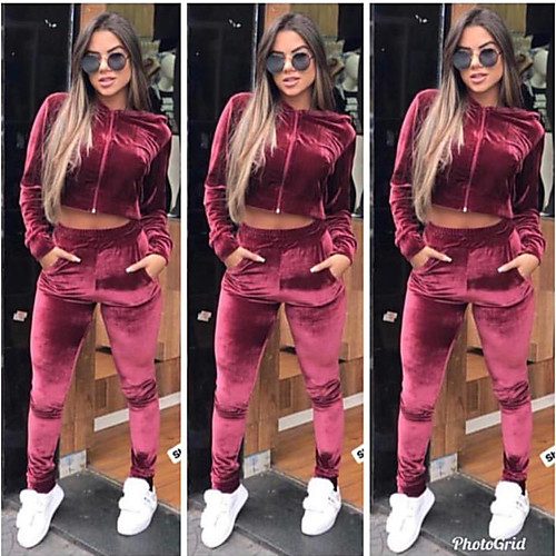 

Women's 2 Piece Full Zip Tracksuit Sweatsuit Jogging Suit Street Casual 2pcs Winter Long Sleeve Velvet Quick Dry Breathable Soft Fitness Gym Workout Performance Running Training Sportswear Solid