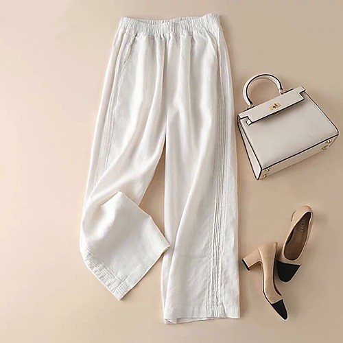 

Women's Daily Weekend Chinos Pants Solid Colored Full Length White Blue Gray