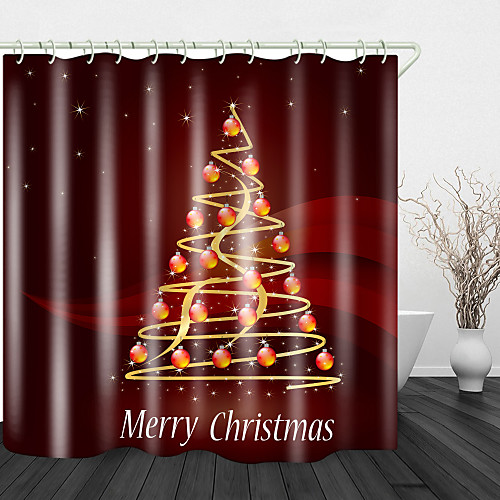 

Christmas Tree Light Dark Red Digital Printing Shower Curtain Shower Curtains & Hooks Modern Polyester Trend Design