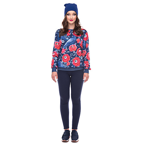 

Women's Pullover Sweatshirt Plants Bird Daily Casual Hoodies Sweatshirts Loose Blue