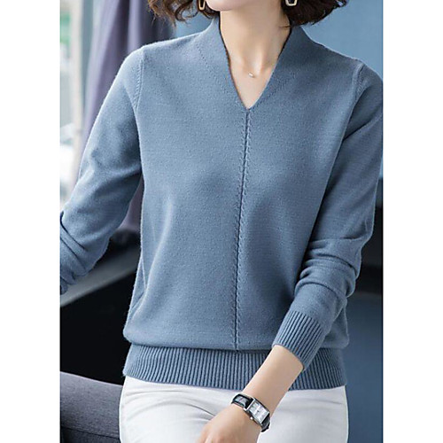 

Women's Stylish Knitted Solid Colored Plain Sweater Long Sleeve Sweater Cardigans V Neck Fall Winter Blue