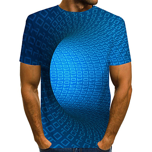 

Men's T shirt Shirt Graphic Optical Illusion Print Short Sleeve Daily Tops Basic Exaggerated Round Neck Blue
