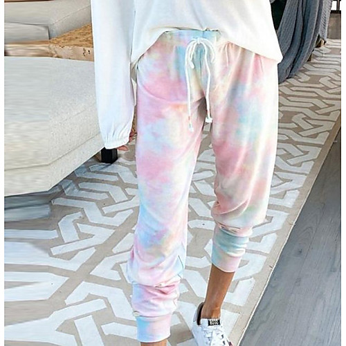 

Women's Basic Comfort Daily Jogger Pants Tie Dye Full Length Print Blue Blushing Pink Orange Rainbow