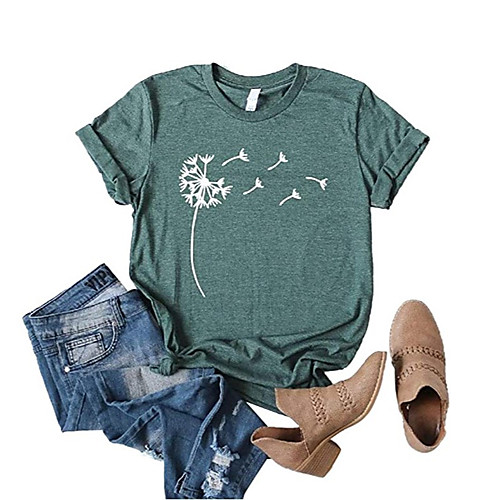 

Women's T shirt Floral Flower Round Neck Tops Green