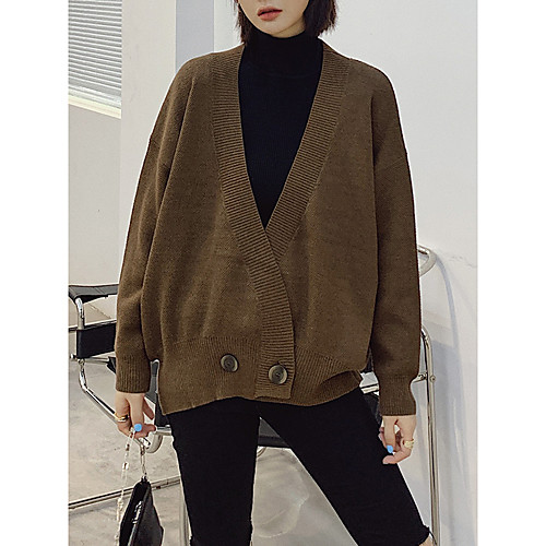 

Women's Freestyle Stylish Deep V Knitted Solid Colored Plain Cardigan Long Sleeve Sweater Cardigans Deep V Fall Black Camel Khaki