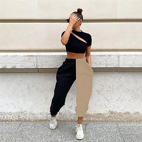 

Women's Basic Comfort Daily Jogger Pants Multi Color Full Length Patchwork White Wine Khaki