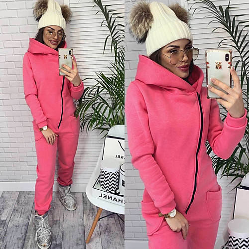 

Women's One-piece Jumpsuit Tracksuit Sweatsuit Street Casual Winter Long Sleeve Fleece Thermal Warm Breathable Soft Fitness Gym Workout Performance Running Jogging Sportswear Solid Colored Black Pink