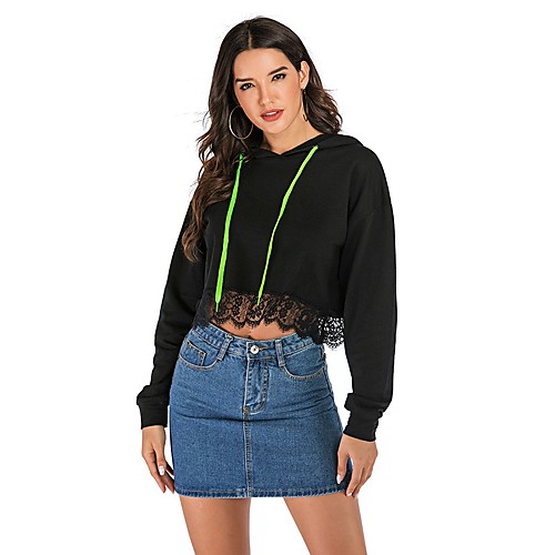 

Women's Cropped Hoddie Solid Colored Daily Sports Basic Hoodies Sweatshirts Black