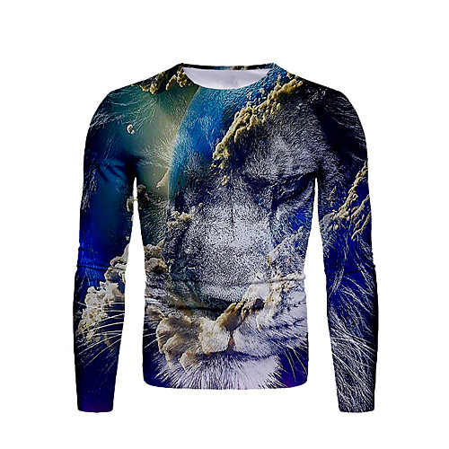 

Men's T shirt Graphic Animal Plus Size Print Long Sleeve Daily Tops Streetwear Blue