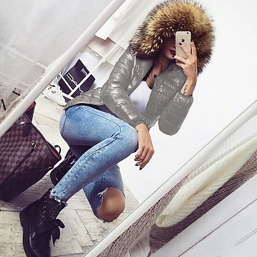 

Women's Padded Causal Regular Coat Regular Fit Jacket Long Sleeve Solid Colored Pure Color Blushing Pink Gray / Cotton / Faux Fur / Cotton