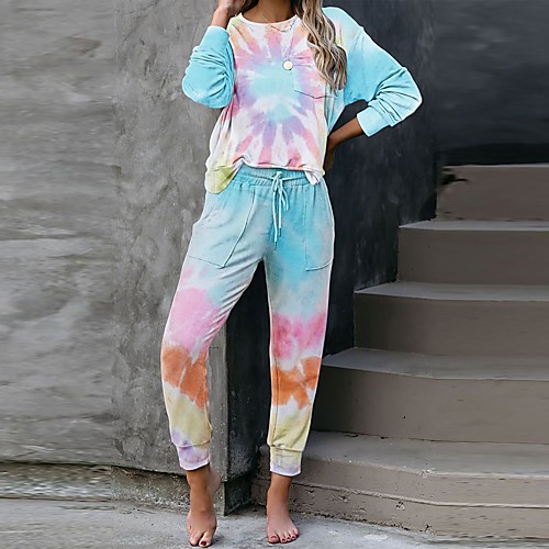 

Women's Basic Tie Dye Two Piece Set Tracksuit Set Pant Loungewear Jogger Pants Drawstring Tops