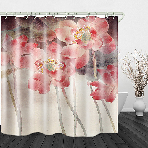 

Painting Red Lotus Digital Print Waterproof Fabric Shower Curtain For Bathroom Home Decor Covered Bathtub Curtains Liner Includes With Hooks 72 Inch