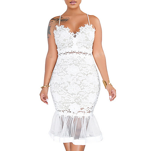 

Women's Strap Dress Knee Length Dress White Black Sleeveless Solid Color Summer V Neck Hot Casual Sexy Slim 2021 S M L XL XXL