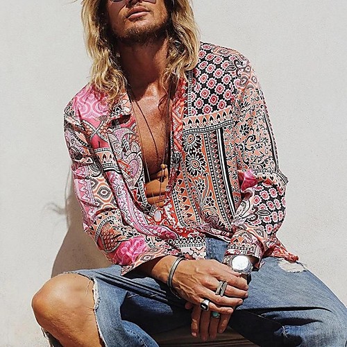 

Men's Shirt Other Prints Graphic Long Sleeve Daily Tops Basic Blushing Pink