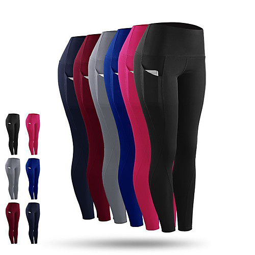 

Women's Running Tights Leggings Compression Pants Street 3/4 Tights Bottoms with Phone Pocket Winter Fitness Gym Workout Running Jogging Training Breathable Quick Dry Soft Sport Solid Colored Black