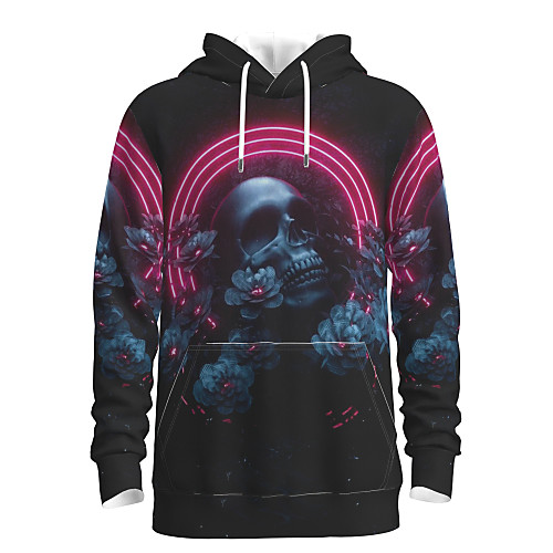 

Men's Pullover Hoodie Sweatshirt Floral Graphic Skull Hooded Halloween Daily Weekend 3D Print Basic Halloween Hoodies Sweatshirts Black