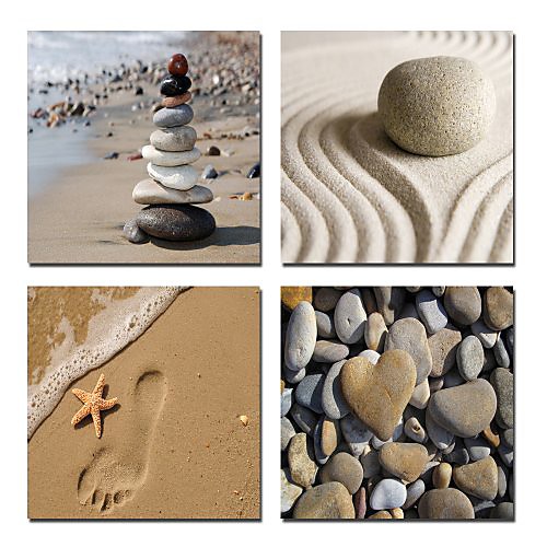 

4 Panel Wall Art Canvas Prints Painting Artwork Picture Zen Rock Beach Heart Home Decoration Décor Stretched Frame / Rolled