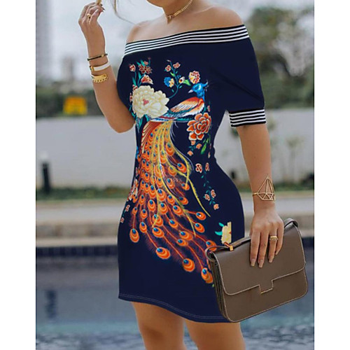 

Women's Sheath Dress Short Mini Dress Orange White Black Navy Blue Short Sleeve Floral Solid Color Print Summer Off Shoulder Hot Sexy Holiday Loose 2021 S M L XL XXL 3XL