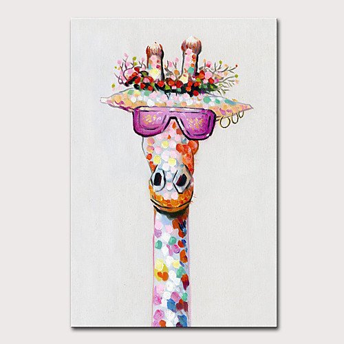 

Nursery Oil Painting Hand Painted Vertical Animals Pop Art Modern Rolled Canvas (No Frame)