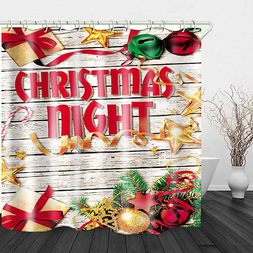 

Vintage Christmas Wooden Board Print Waterproof Fabric Shower Curtain for Bathroom Home Decor Covered Bathtub Curtains Liner Includes with Hooks