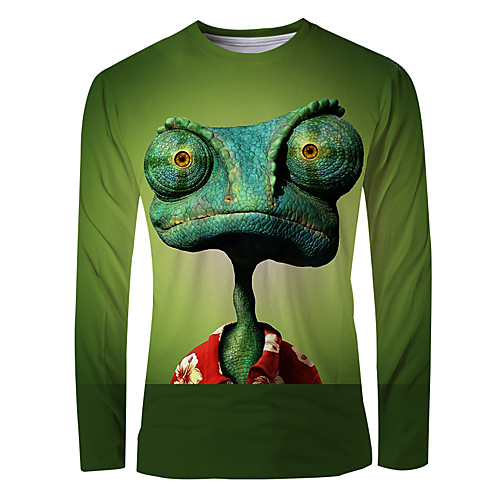 

Men's T shirt Shirt 3D Print Graphic Animal Long Sleeve Daily Tops Basic Elegant Round Neck Green