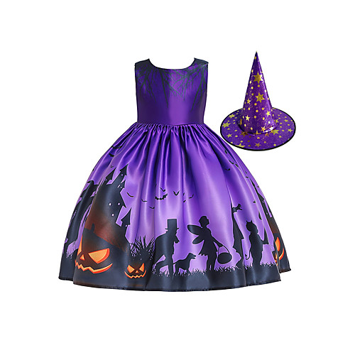 

Witch Princess Dress Flower Girl Dress Girls' Movie Cosplay A-Line Slip Vacation Dress Halloween Purple Dress Cap Children's Day Polyester / Cotton Blend Polyster / Sleeveless