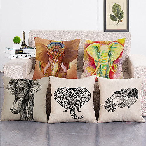 

Set Of 5 Pure Faux Linen Cushion Cover Cute Bird Pillow Cover Flora and Fauna for Home Chair Sofa Decorative Pillowcases 45x45 cm