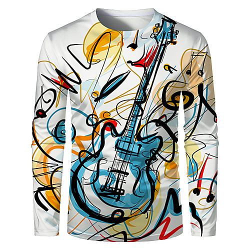 

Men's T shirt Shirt Graphic Plus Size Print Long Sleeve Daily Tops Basic Round Neck White / Sports