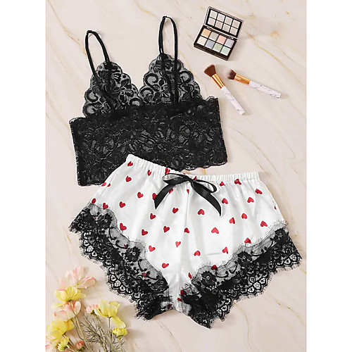 

Women's Mesh Lace Bow Super Sexy Suits Nightwear Patchwork Geometric Embroidered White M L XL / Strap / Deep V / Strap