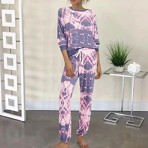 

Women's Sweatsuit 2 Piece Set Tie Dye Drawstring Loose Fit Crew Neck Tie Dye Cute Sport Athleisure Clothing Suit Long Sleeve Warm Soft Comfortable Everyday Use Causal Exercising General Use / Winter