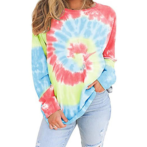 

Women's Pullover Sweatshirt Tie Dye Daily Other Prints Basic Casual Hoodies Sweatshirts Loose Blue Gray Khaki