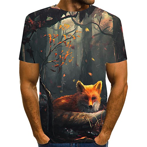 

Men's T shirt Shirt 3D Print Graphic Animal Print Short Sleeve Daily Tops Streetwear Round Neck Orange