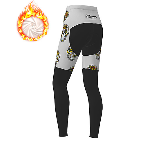 

21Grams Women's Cycling Tights Winter Fleece Polyester Bike Pants Tights Padded Shorts / Chamois Thermal Warm Fleece Lining 3D Pad Sports Sugar Skull Skull Funny Black Mountain Bike MTB Road Bike