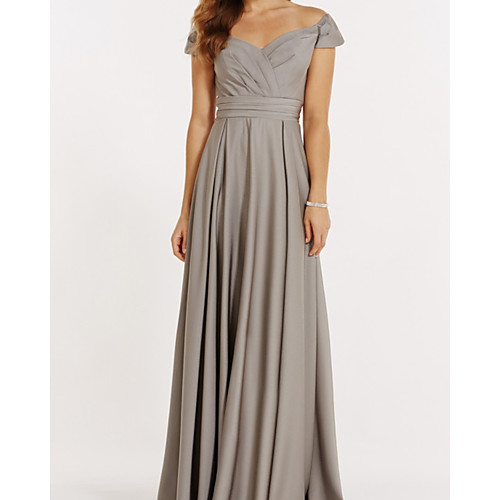 

A-Line Mother of the Bride Dress Elegant V Neck Floor Length Chiffon Sleeveless with Pleats 2021