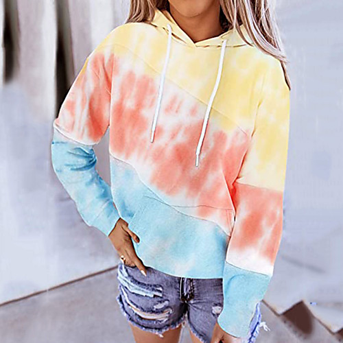 

Women's Hoodie Pullover Tie Dye Hoodie Color Block Sport Athleisure Hoodie Top Long Sleeve Warm Soft Oversized Comfortable Plus Size Everyday Use Daily Exercising / Winter