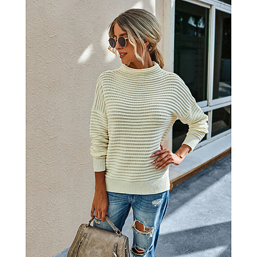 

Women's Basic Solid Color Plain Pullover Acrylic Fibers Long Sleeve Sweater Cardigans Turtleneck Fall Winter White Red