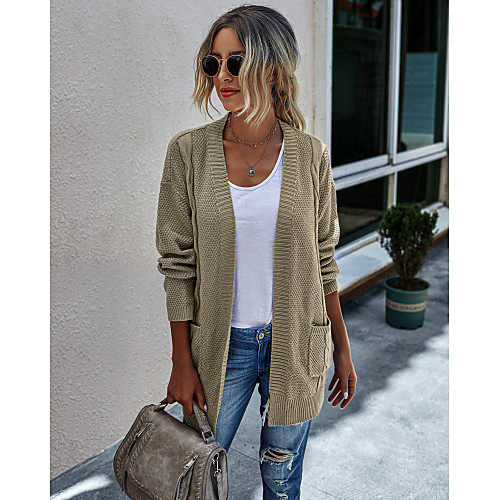 

Women's Basic Knitted Solid Color Plain Cardigan Acrylic Fibers Long Sleeve Sweater Cardigans Open Front Fall Winter Black Green Beige