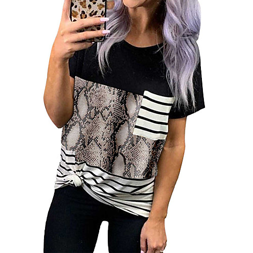 

Women's Blouse Shirt Camouflage Leopard Snake Print Print Round Neck Basic Tops Black
