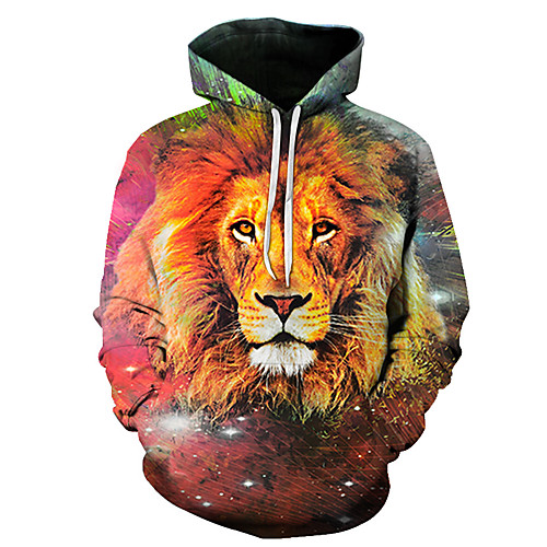

Men's Plus Size Pullover Hoodie Sweatshirt Graphic Lion Animal Hooded Going out Club 3D Print Basic Casual Hoodies Sweatshirts Long Sleeve Rainbow